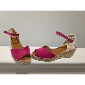 Women's sz EU 41 US 10 Paseart Pink Suede Espadrille Wedge Sandals Made in Spain